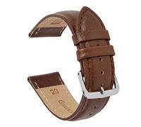 VintageTime Watch Straps - Buffalo Grain Padded Genuine Calf Leather Bracelet | Stainless Steel Buckle | Choice of Width & Colours | 16mm, 18mm, 20mm or 22mm Bands (16mm, Brown - Steel Buckle)