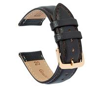 VintageTime Watch Straps - Buffalo Grain Padded Genuine Calf Leather Bracelet | Stainless Steel Buckle | Choice of Width & Colours | 16mm, 18mm, 20mm or 22mm Bands (22mm, Dark Brown - Gilt Buckle)