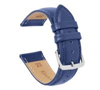 VintageTime Watch Straps - Buffalo Grain Padded Genuine Calf Leather Bracelet | Stainless Steel Buckle | Choice of Width & Colours | 16mm, 18mm, 20mm or 22mm Bands (18mm, Blue - Steel Buckle)