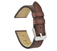 VintageTime Watch Straps - Genuine Buffalo Grain Calf Leather Semi Shine Finish Bracelet | Stainless Steel Buckle | Choice of Width & Colours | 18mm, 20mm, 22mm and 24mm Bands (20mm, Dark Brown)