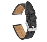 VintageTime Watch Straps - Genuine Buffalo Grain Calf Leather Semi Shine Finish Bracelet | Stainless Steel Buckle | Choice of Width & Colours | 18mm, 20mm, 22mm and 24mm Bands (20mm, Black)