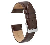 VintageTime Watch Straps - Genuine Nappa Italian Calf Leather High Shine Bracelet | Stainless Steel Buckle | Choice of Width & Colours | 16mm, 18mm, 20mm Bands (Dark Brown, 20mm)