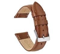 VintageTime Watch Straps - Genuine Nappa Italian Calf Leather High Shine Bracelet | Stainless Steel Buckle | Choice of Width & Colours | 16mm, 18mm, 20mm Bands (16mm, Brown)