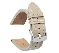 VintageTime Watch Straps - Smooth Suede Finish Thick Genuine Calf Leather Bracelet | Stainless Steel Buckle | Choice of Width & Colours | 20mm, 22mm or 24mm Bands (20mm, Beige)