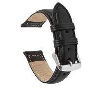 VintageTime Watch Straps - Sorrento Italian Smooth Calf Leather Semi Shine Finish Bracelet | Stainless Steel Buckle | Choice of Width & Colours | 18mm, 20mm, 22mm and 24mm Bands (24mm, Black)