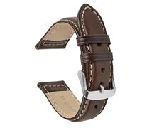 VintageTime Watch Straps - Sorrento Italian Smooth Calf Leather Semi Shine Finish Stitching Bracelet | Stainless Steel Buckle | Choice of Width & Colours | 18mm, 20mm, 22mm and 24mm (18mm, Dark Brown)