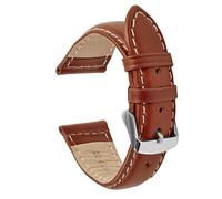 VintageTime Watch Straps - Sorrento Italian Smooth Calf Leather Semi Shine Finish Stitching Bracelet | Stainless Steel Buckle | Choice of Width & Colours | 18mm, 20mm, 22mm and 24mm (18mm, Chestnut)