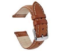 VintageTime Watch Straps - Sorrento Italian Smooth Calf Leather Semi Shine Finish Stitching Bracelet | Stainless Steel Buckle | Choice of Width & Colours | 18mm, 20mm, 22mm and 24mm (20mm, Tan)