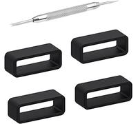 VintageTime Watches | 4 x Rubber Watch Strap Part Silicone Keeper Replacement Sports Black Holder Retainer Loop Smart Watch with TOOL | Various Sizes | 16mm, 18mm, 20mm, 22mm, 24mm (16mm)