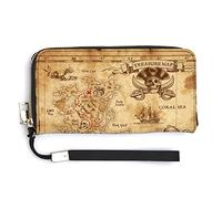 Vintagetreasure Map Pirate Map Women's Wristlet Wallet Large Capacity Wallets for Ladies Long Clutch Bags Printed PU Handbag with Zipper