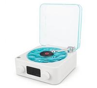 VintageVinyl Wave Speaker, Record Player Shaped Portable CD Player, 3 in 1 Multifunction Small Stereo Wireless Speaker with Ambient Night Light, Gfit for Friends (White)
