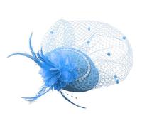 VintageWedding Fascinator Hat With Netting And Feathers Elegant Headpiece For Ladies Perfect For Day Events And Bridal Occasions (Sky Blue, One Size)