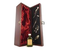 Vintagewinegifts Laphroaig 10 Year Old Single Malt Whisky 1970's Miniature (5cl) in a silk lined wooden box with four wine accessories, 1 x 50ml