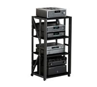 VintageWooden CD Shelf for Audio Components Black & White Audio Cabinet for Home Office Living Room Studio (50x40x89CM)