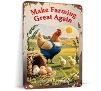 Vintalz Funny Chicken Coop Signs and Accessories, 8×12 Inch Make Farming Great Again, Patriotic Farmhouse Metal Wall Art for Coop or Farm Stand, Original Backyard Decor Gift