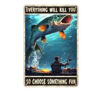 Vintange Metal Sign Atlantic Wolf Fish Everything Will Kill You So Choose Something Fun Novelty Tin Poster Home Kitchen Bathroom Aluminium Sign Art Wall Decor 12x8 Inch
