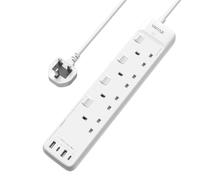 VINTAR Extension Lead with USB Slots, 4 Way Socket with Individual Switches | 2 USB A 2 USB-C Ports, Mountable Surge Protected Extension Lead, 1.8M Extension Cable, Multi Plug with 13A Fuse