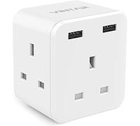 VINTAR Plug Adaptor with 2 USB, 3 Way Plugs Extension Multiplug Socket UK Double Plug Adapter, 13A UK 3 Pin Power Socket for Bedroom, Office, Kitchen, White[1-pack]
