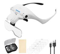 VINTEAM Headband Magnifying Glass with 4 LED Light,Rechargeable Head Magnifying with 5 Detachable Lenses 1X, 1.5X, 2X, 2.5X 3.5X for Close Work Reading Jewelry Craft Repair Cross Stitch