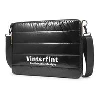 Vinterfint 13 14 inch Puffy Laptop Sleeve Shoulder Bag for Macbook Surface, Notebook Bag for Business School, Handbag for HP, Black, 14 inch/Macbook