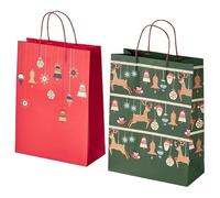 VINTERFINT Christmasss-Gift Bag, 2 Pack, Mixed Patterns Red/Green, 26x35 cm | Large Xmas Decoration Gift Bags | Festive Paper Holiday Decoration