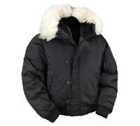 VINTIKA Army Men’s N-2B Parka Jacket - Padded Insulated Winter Coat with Fur Hood - Black - 2XL