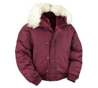 VINTIKA Army Men’s N-2B Parka Jacket - Padded Insulated Winter Coat with Fur Hood - Maroon - XL