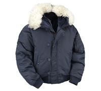 VINTIKA Army Men’s N-2B Parka Jacket - Padded Insulated Winter Coat with Fur Hood - Navy - XL