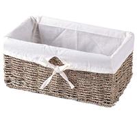 Vintiquewise Seagrass Shelf Basket Lined with Lining, Wood, Natural/White