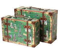 Vintiquewise Vintage Style European Luggage Suitcase, Green, Set of 2
