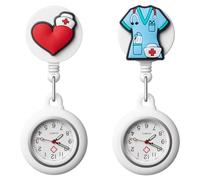 Vintoney 2 PCS Retractable Nurse Fob Watches, Clip-on Silicone Nurse Pocket Watches for Women & Medical Staff, Waterproof Nurse Clip Watches with Glow-in-The-Dark Dial, Ideal for Hospital Clinic Use