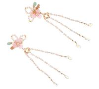 VINTORKY 1 Pair Elegant Chinese Style Tassel Hair Clips Vintage Hanfu Hair Accessories for Festivals and Daily Wear Features Floral Design with Pearls present for Daughters