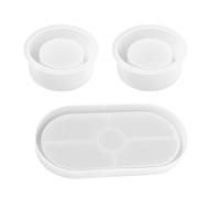 VINTORKY 1 Set Candlestick Resin Silicone Mold - Oval DIY Jewelry Tray and Round Tealight Holder Casting Moulds for Handmade Candle Holders, Epoxy Craft