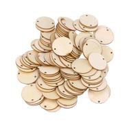 VINTORKY 100pcs Unfinished Wooden Circles with Two Straight Holes for DIY Projects and Coasters, Smooth Surface Beige Round Wood Slices, Rustic Craft Blanks