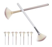 VINTORKY 10Pcs Fan Makeup Brush Set with Goat Hair, Small Size Highlighter and Acid Essence Applicator Brushes in Silver and Light Gold for Facial Mask and Professional Esthetician Use