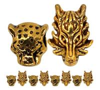 VINTORKY 10pcs Golden Alloy Hair Beads Animal Head Braid Charms with Smooth Surface Retro Antique Finish Hair Accessories for Braiding and Dreadlocks