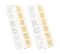 VINTORKY 12-compartment Mixed Size Mixed Color Metal Nail Beads 3d Steel Ball Charms for Diy Manicure Art Gold and Silver Nail Decoration Accessories 2 Boxes