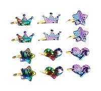 VINTORKY 12pcs Heart Shaped Sequins Hair Clips for Rainbow Gradient Durable Hairpins for Birthdays Special Occasions