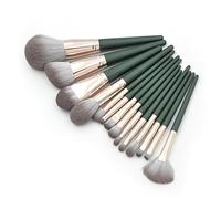 VINTORKY 14pcs Makeup Brush Set Wooden Handles Soft for Powder and Foundation Blackish Green Color for Daily and