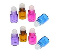 VINTORKY 16pcs 1ml Glass Roller Bottles for Essential Oils Portable Aromatherapy Dispenser Roller Ball Lid Amber Pink Purple Blue Bottles for Home and Travel
