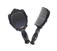 VINTORKY 1set Mini Compact Comb and Mirror Set Handheld Makeup Accessories for Women Lightweight Design for Travel and Everyday Use Black Set