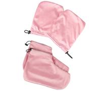 VINTORKY 2 Pairs Paraffin Therapy Wax Bathing Gloves and Foot Covers Set Pink with Soft Insulating Cotton Fabric for Hand and Foot Care Treatment