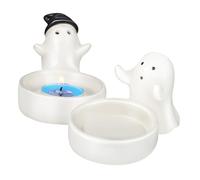 VINTORKY 2 Pcs Ceramic Ghost Candle Holder Halloween Tea Light Candle Holders for Indoor Party Decor Mantel Coffee Table Centerpiece Whimsical Spooky Design for Birthday and Festive