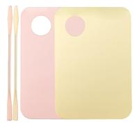 VINTORKY 2 Sets Acrylic Makeup Mixing Plates with Spatulas Portable Foundation and Eyeshadow Blending Palettes Pink and Gold Cosmetic Mixing Trays for Professional Artists