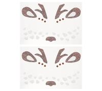 VINTORKY 2 Sheets Christmas Elk Face Stickers: Cute Reindeer Face Gems - Temporary Tattoo Animal Glitter Art Jewels for Halloween Xmas Costume Party New Year Makeup