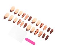 VINTORKY 24pcs Short Almond Shaped Press on Nails with Leopard Print and French Tips, Full Cover Plastic Fake Nails for Women, Quick to Apply and Secure, for Fall and Winter Festive