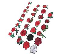 VINTORKY 28pcs Red Rose Embroidered Iron on Patches for Jackets and Pants, Lightweight Polyester Flower Applique with Hot Melt Adhesive, for DIY Projects and Easy to Sew or Iron