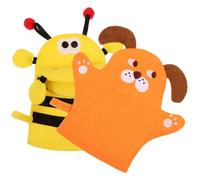 VINTORKY 2pcs Boys and Girls Shower Gloves Exfoliating Body Scrubbing Mitts Honeybee and Yellow Bear Cartoon Bathing Gloves Skin Cleaning Supplies for Child Bath