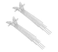 VINTORKY 2pcs Butterfly Rhinestone Tassel Hair Clips with Non-slip Barrette Silver Sparkling Hairpins for Wedding Valentine Prom Birthday Glitter Hair Accessories for Women
