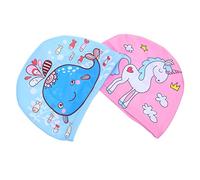VINTORKY 2pcs Cute Unisex Swimming Caps for Comfortable Ear Protection Bathing Hats for Students Stylish Cartoon Design Durable for Summer Swim Lessons Blue Whale Pink Unicorn